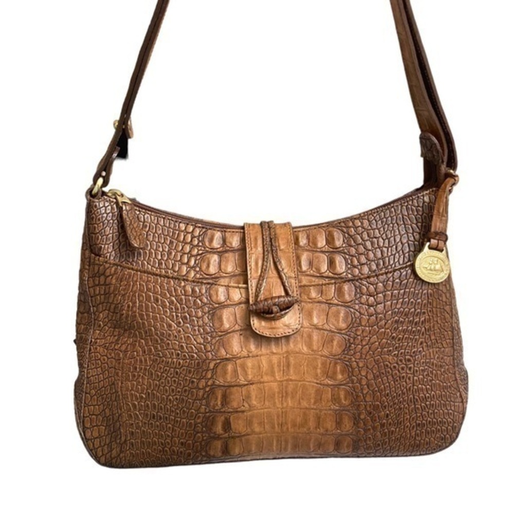 Brahmin vintage brown embossed leather Melbourne shoulder crossbody bag